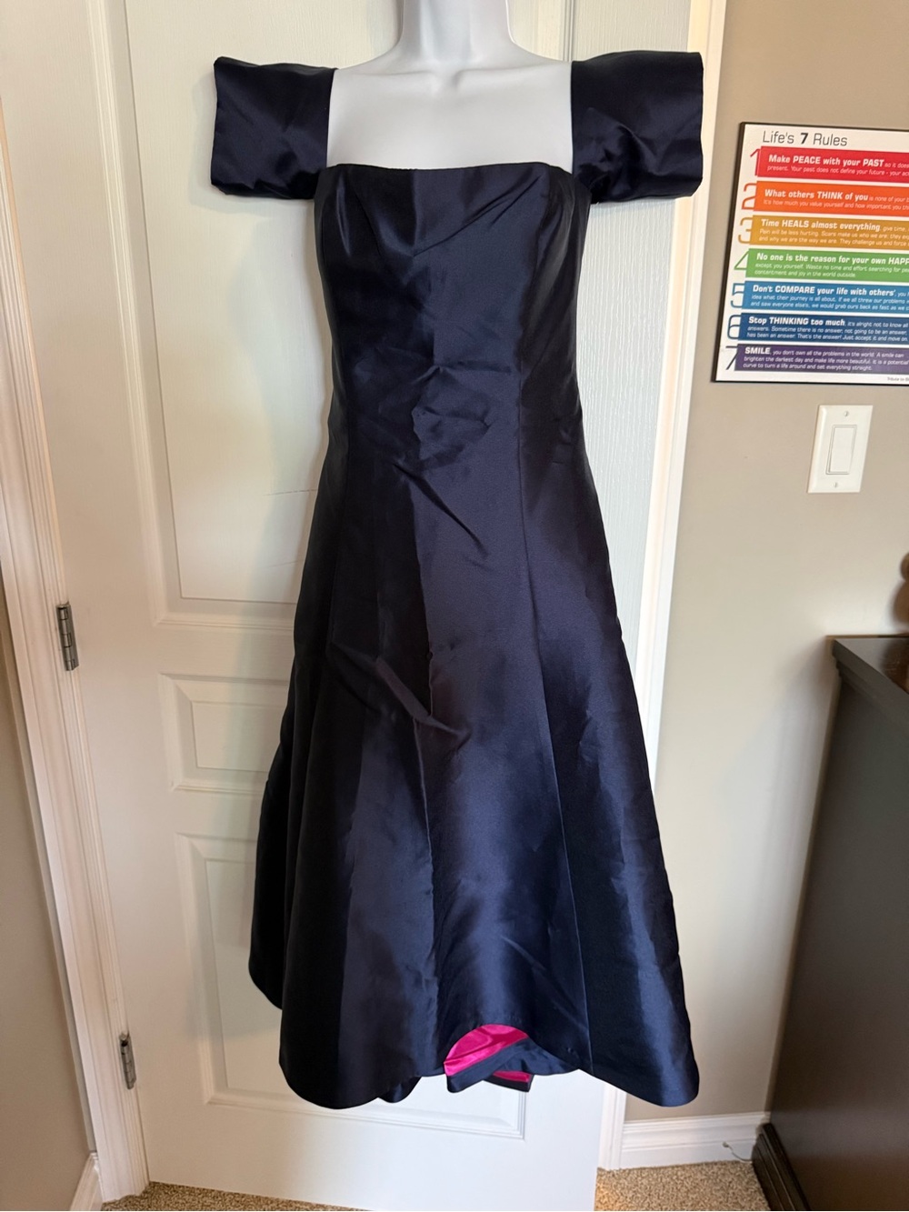 Women’s Eliza J Navy Square Neck off the shoulder A-Line Dress